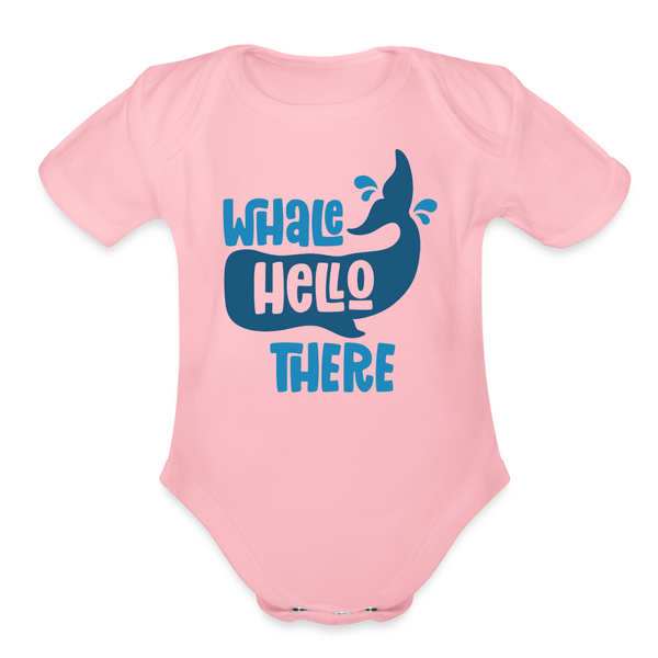 Whale Hello There Whale Pun Organic Short Sleeve Baby Bodysuit - light pink