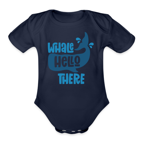 Whale Hello There Whale Pun Organic Short Sleeve Baby Bodysuit - dark navy