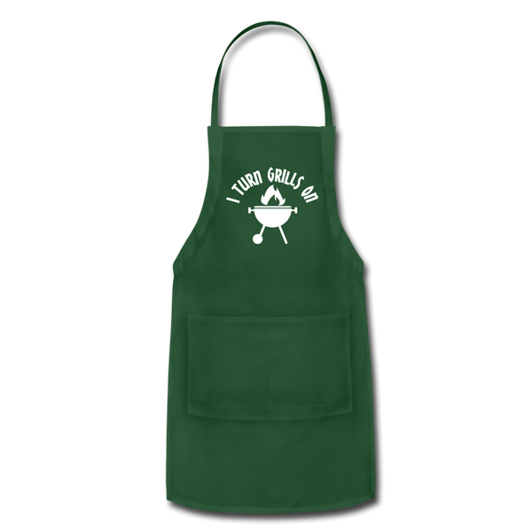 I Turn Grills On Funny BBQ Adjustable Apron - forest green