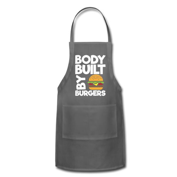 Body Built By Burgers Funny BBQ Adjustable Apron - charcoal