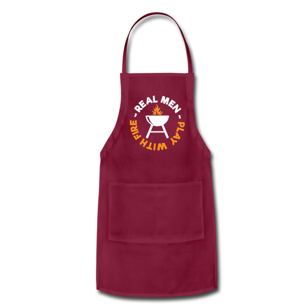 Real Men Play With Fire Funny BBQ Adjustable Apron - burgundy