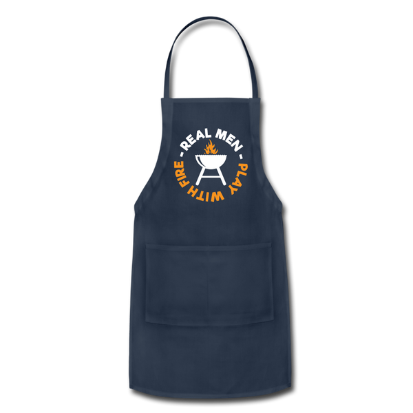 Real Men Play With Fire Funny BBQ Adjustable Apron - navy