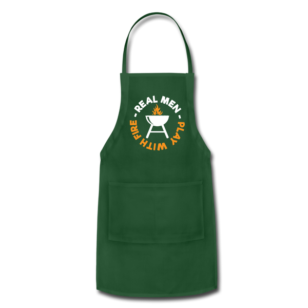 Real Men Play With Fire Funny BBQ Adjustable Apron - forest green