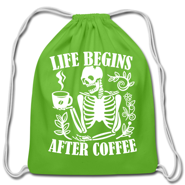 Life Begins After Coffee Cotton Drawstring Bag - clover