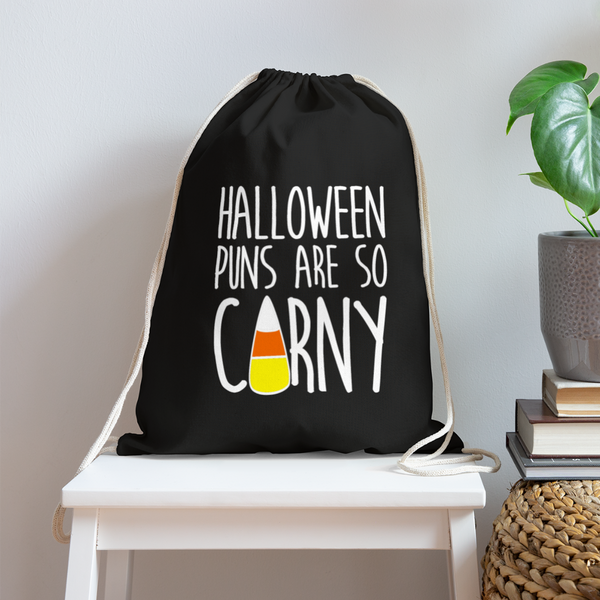 Halloween Puns are so Corny Cotton Drawstring Bag - black