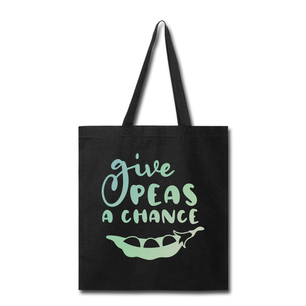 Give Peas a Chance Pun Tote Bag - black