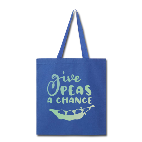 Give Peas a Chance Pun Tote Bag - royal blue