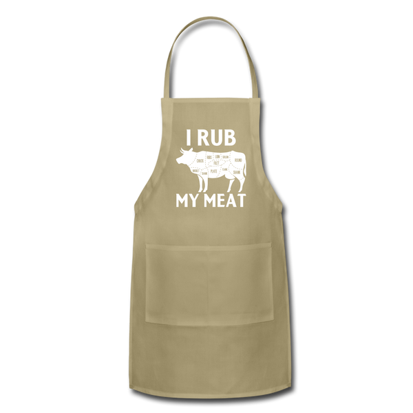 I Rub My Meat BBQ Cow Adjustable Apron - khaki