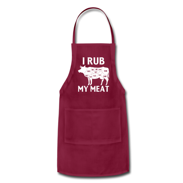 I Rub My Meat BBQ Cow Adjustable Apron - burgundy