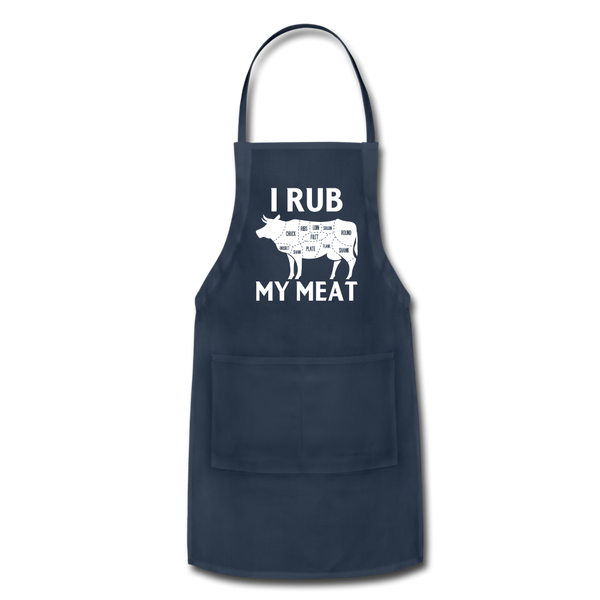 I Rub My Meat BBQ Cow Adjustable Apron - navy