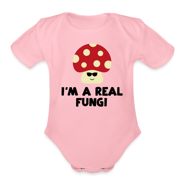 I'm a Real Fungi Pun Organic Short Sleeve Baby Bodysuit - light pink