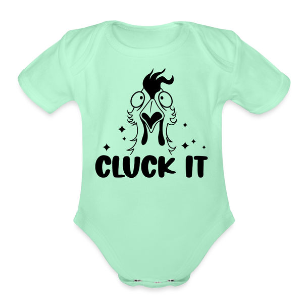Cluck it Funny Chicken Organic Short Sleeve Baby Bodysuit - light mint