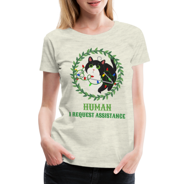 Funny Christmas Cat Women’s Premium T-Shirt - heather oatmeal