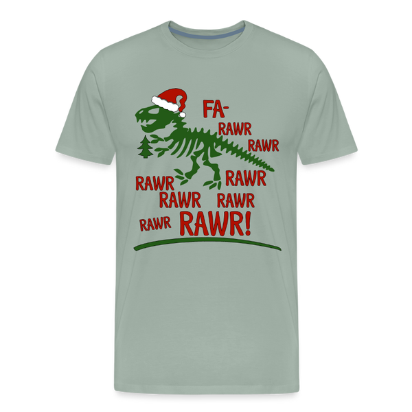 Dinosaur Fa-Rawr Rawr T-Rex in Santa Hat Christmas Men's Premium T-Shirt - steel green
