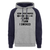 Veni Vidi Vapos I Came I Saw I Smoked: BBQ Smoker Colorblock Hoodie - heather gray/navy