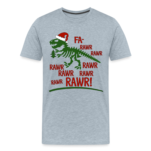 Dinosaur Fa-Rawr Rawr T-Rex in Santa Hat Christmas Men's Premium T-Shirt - heather ice blue
