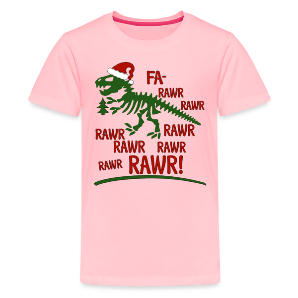 Dinosaur Fa-Rawr Rawr T-Rex in Santa Hat Christmas Kids' Premium T-Shirt - pink