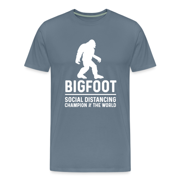 Bigfoot Social Distancing Champion of the World Men's Premium T-Shirt - steel blue