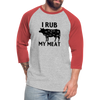 I Rub My Meat BBQ Cow Baseball T-Shirt