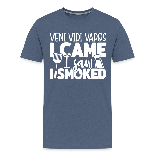 Veni Vidi Vapos I Came I Saw I Smoked: BBQ Smoker Men's Premium T-Shirt - heather blue