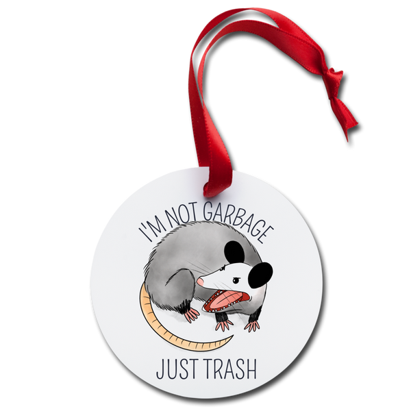 Funny Not Garbage Just Trash Opossum Holiday Ornament - white