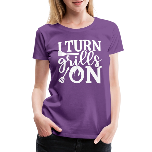 I Turn Grills On Funny BBQ Grilling Women’s Premium T-Shirt - purple