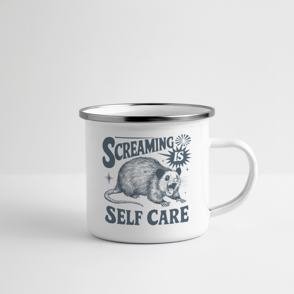 Screaming is Self Care Possum Funny Camper Mug - white