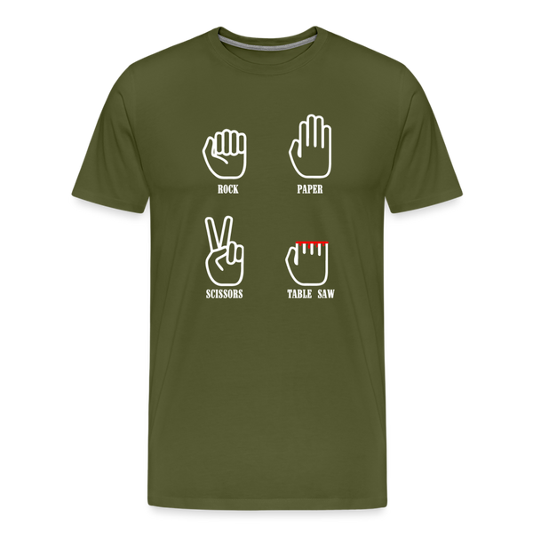 Rock, Paper, Scissors, Table Saw Funny Men's Premium T-Shirt - olive green