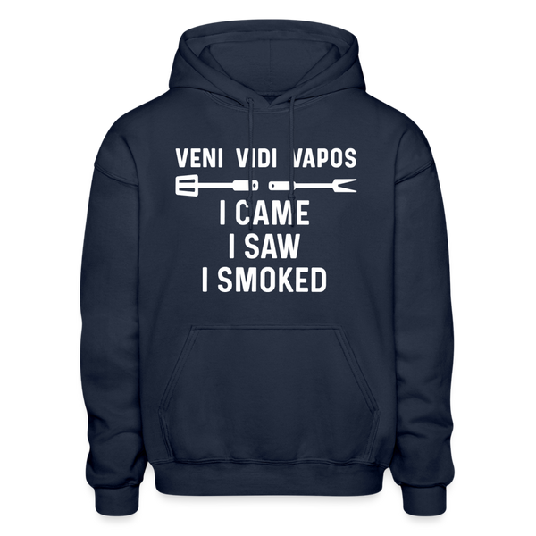 Veni Vidi Vapos I Came I Saw I Smoked: BBQ Smoker Gildan Heavy Blend Adult Hoodie - navy