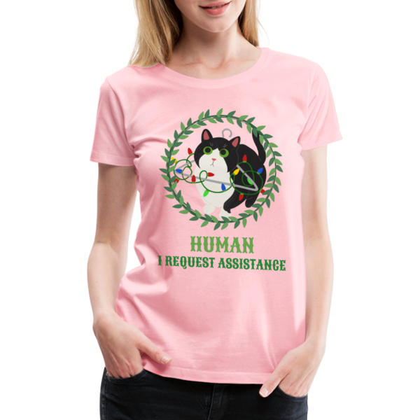 Funny Christmas Cat Women’s Premium T-Shirt - pink