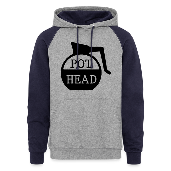 Pot Head Funny Coffee Colorblock Hoodie - heather gray/navy
