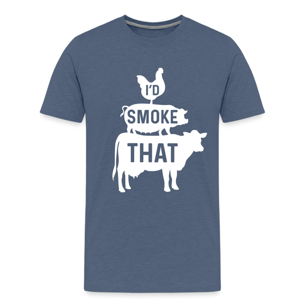 I'd Smoke That Funny BBQ Men's Premium T-Shirt - heather blue