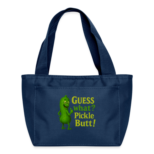 Guess What? Pickle Butt! Funny Recycled Insulated Lunch Bag - navy