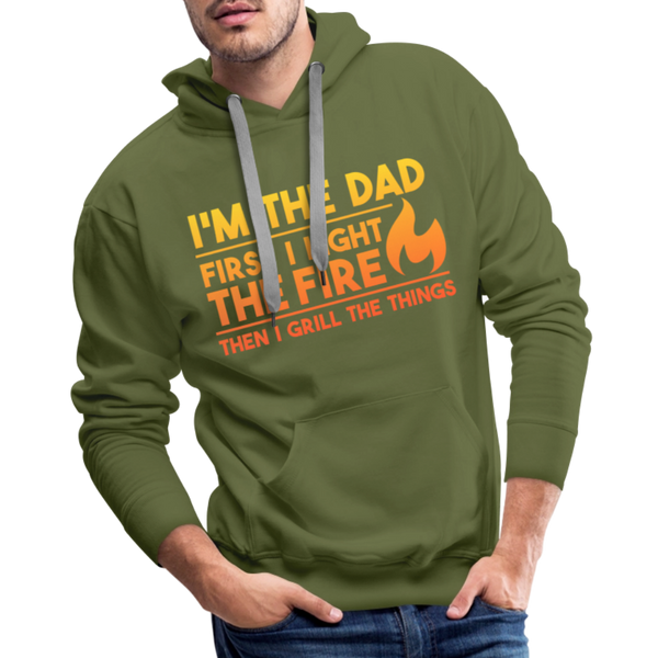 I'm the Dad First I Light the Fire Then I Grill the Things BBQ Men’s Premium Hoodie - olive green