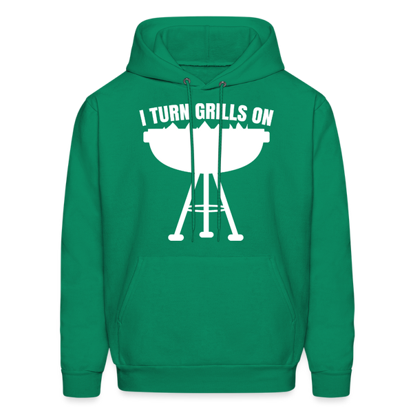 I Turn Grills On Funny BBQ Grilling Men's Hoodie - kelly green