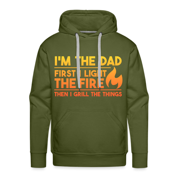 I'm the Dad First I Light the Fire Then I Grill the Things BBQ Men’s Premium Hoodie - olive green