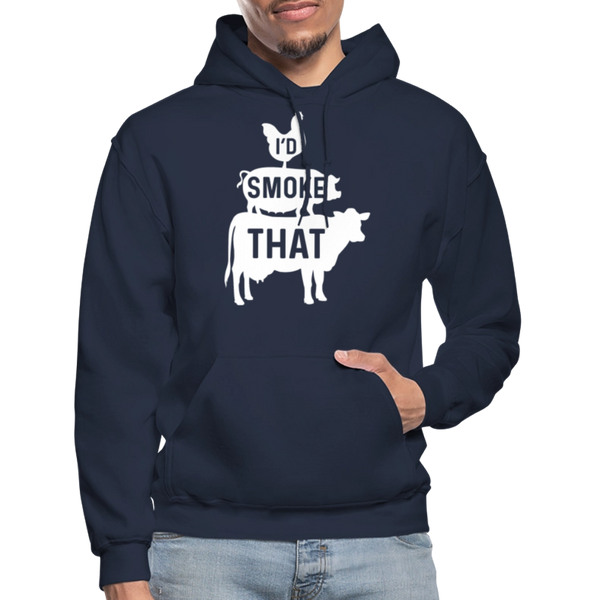 I'd Smoke That Funny BBQ Gildan Heavy Blend Adult Hoodie - navy