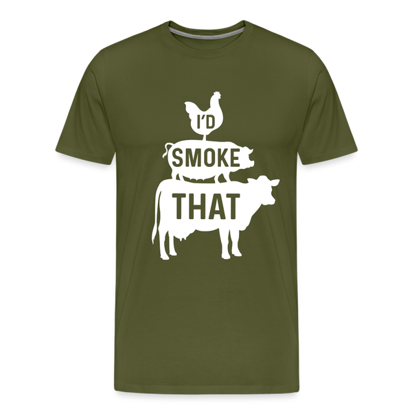 I'd Smoke That Funny BBQ Men's Premium T-Shirt - olive green