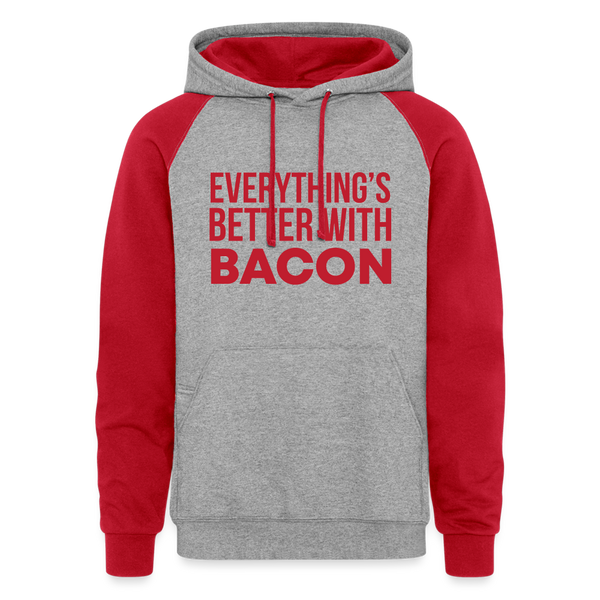 Everythings's Better with Bacon Colorblock Hoodie - heather grey/red