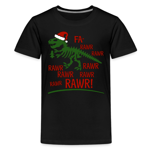 Dinosaur Fa-Rawr Rawr T-Rex in Santa Hat Christmas Kids' Premium T-Shirt - black