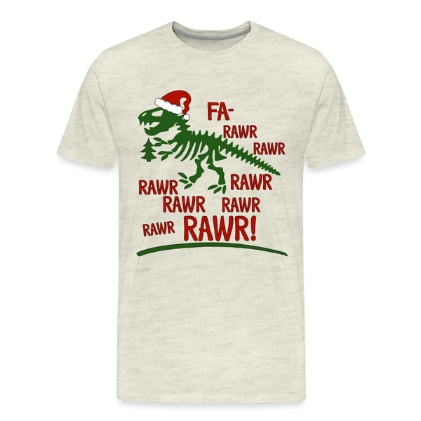 Dinosaur Fa-Rawr Rawr T-Rex in Santa Hat Christmas Men's Premium T-Shirt - heather oatmeal