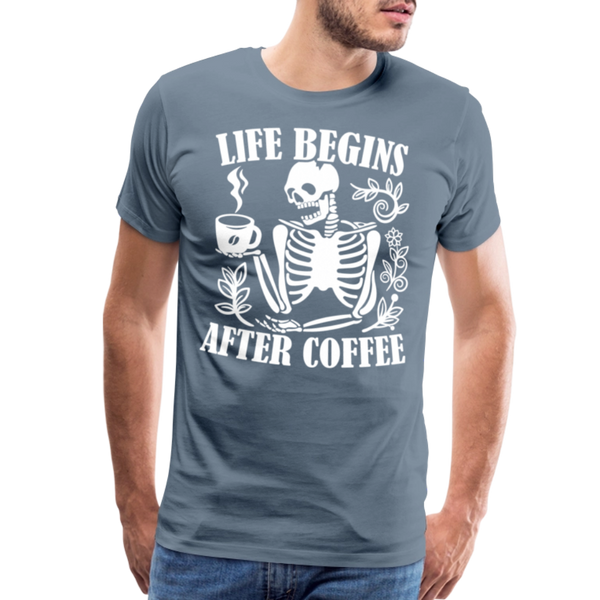 Life Begins after Coffee Men's Premium T-Shirt - steel blue