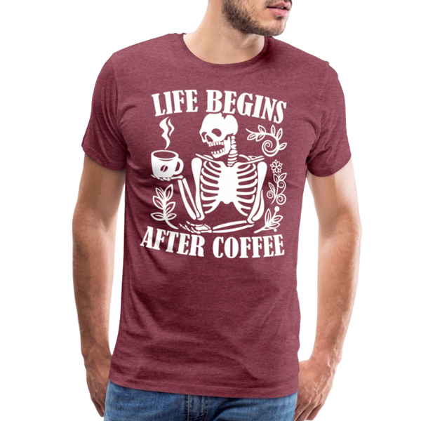 Life Begins after Coffee Men's Premium T-Shirt - heather burgundy