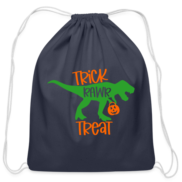 Trick Rawr Treat Dinosaur Halloween Cotton Drawstring Bag - navy