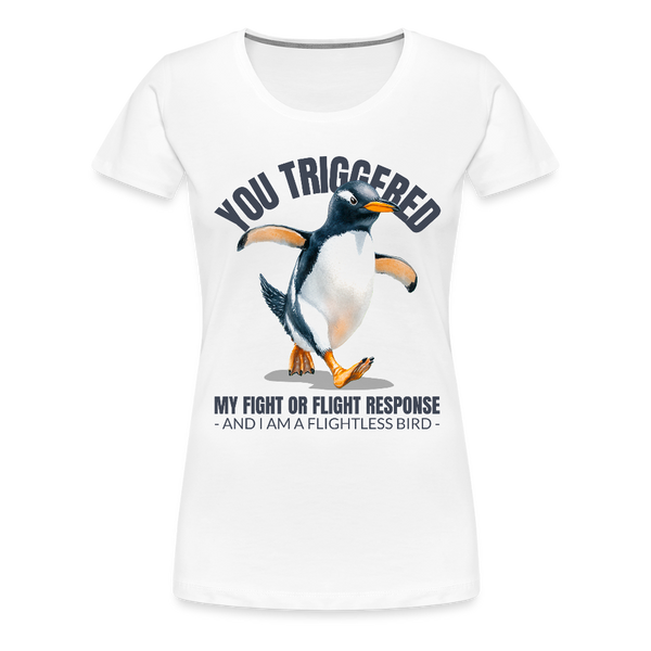 Funny Penguin Fight or Flight Bird Women’s Premium T-Shirt - white