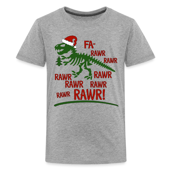 Dinosaur Fa-Rawr Rawr T-Rex in Santa Hat Christmas Kids' Premium T-Shirt - heather gray