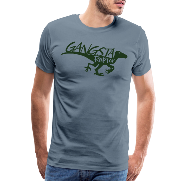 Gangsta Raptor Dinosaur Men's Premium T-Shirt - steel blue