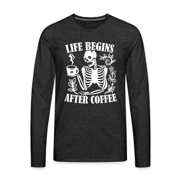 Life Begins After Coffee Men's Premium Long Sleeve T-Shirt - charcoal grey