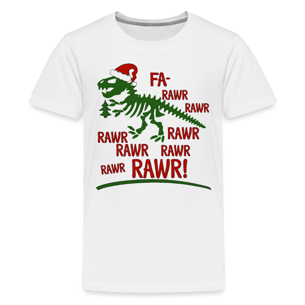 Dinosaur Fa-Rawr Rawr T-Rex in Santa Hat Christmas Kids' Premium T-Shirt - white