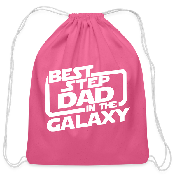 Best Step Dad in the Galaxy Cotton Drawstring Bag - pink